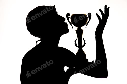Preview: Silhouette Of A Girl Who Won The Cup For A Victory In Swimming