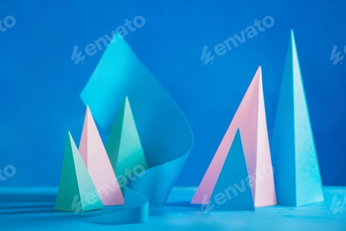 Preview: Abstract pastel tone header. Origami papercraft sculpture in pastel tones. Vibrant design template