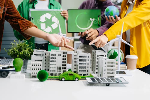 Preview: Green business company and Solar Energy Environment city Concept.