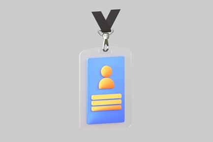 Preview: Cartoon badge with ribbon lanyard