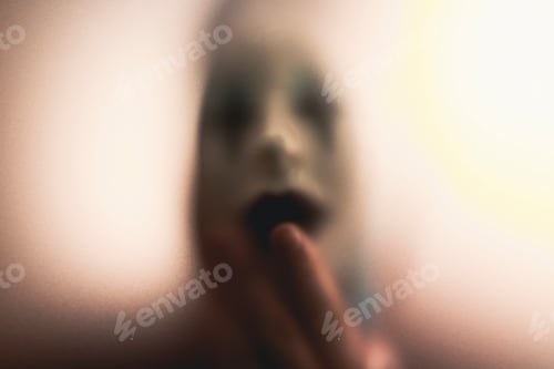 Preview: Shadowy figure behind glass - horror background