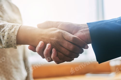 Preview: Closeup shot of two unrecognisable businesspeople shaking hands in an office