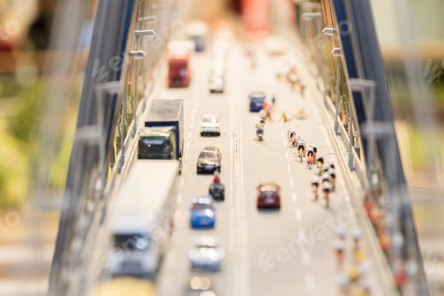Preview: September 04, 2019: road bridge with trucks, cars and bicycles