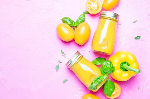 Preview: Yellow Vegetable Juice and Tomatoes Still Life