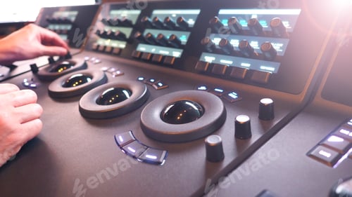Preview: Hands Adjusting a Sophisticated Audio Mixing Console