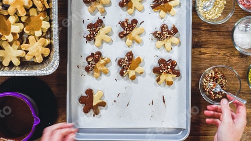 Preview: Snowflake-Shaped Sugar Cookies, Chocolate-Dipped, Pecan Crushed Nuts, Holiday Baking
