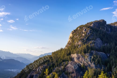 Preview: Rocky Mountain Cliffs and green trees in Canadian Nature Landscape.
