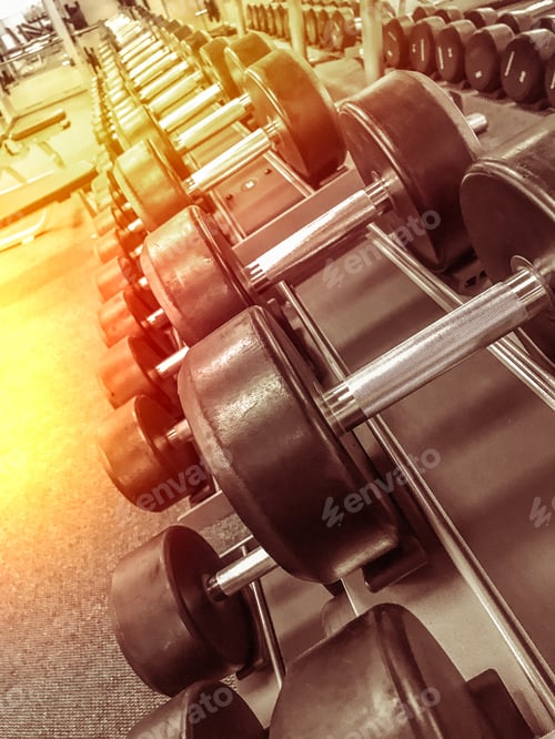 Preview: Gym with equipment, concept of a healthy lifestyle, with light