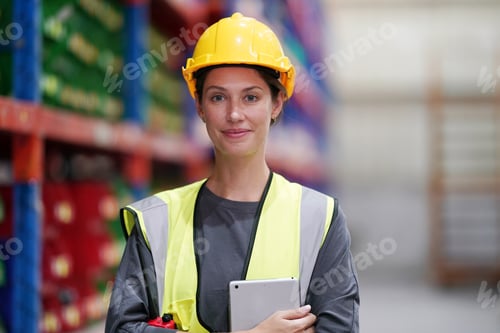 Preview: Warehouse Industrial supply chain and Logistics Companies inside. Warehouse workers checking the inv