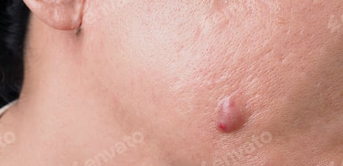 Preview: Big Acne Cyst Abscess or Ulcer Swollen area within face skin tissue.