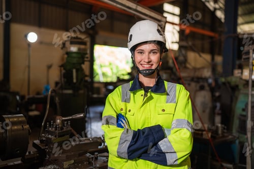 Preview: Female automation engineer standing in modern industrial.