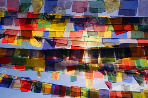 Preview: Colorful Tibetan prayer flags at boudhanath stupa in Kathmandu, Nepal