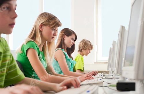 Preview: Germany, Emmering, Students (12-14) using computer in computer lab