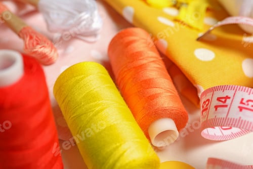 Preview: Sewing supplies on white background, close up