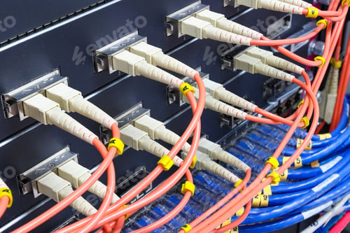 Preview: cable network, fiber optic cable connect to switch port in server room ,Concept network management