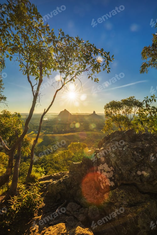 Preview: Sunset seen from Mt Tibrogargan, Glass House Mountains, Sunshine