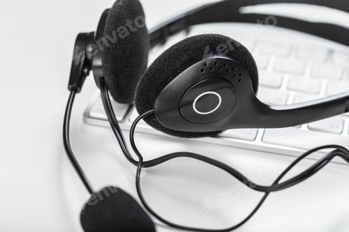 Preview: headset on keyboard computer laptop