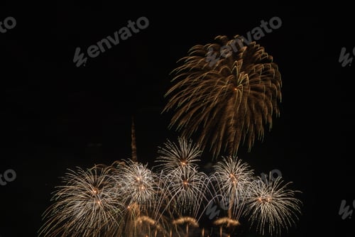 Preview: Fireworks festival display at night. Variety of fireworks in celebration. Happy New Year.