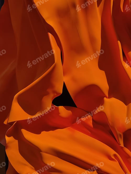 Preview: Abstract imitation of orange georgette or satin fabric made of paper. Close-up.