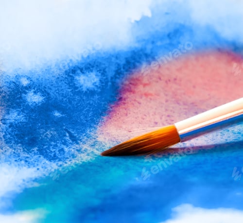 Preview: Abstract Watercolor Painting with Paintbrush Close Up