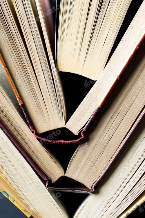 Preview: Micro of books and copy space on grey background