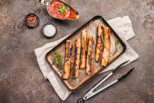 Preview: Grilled sausages with sauce