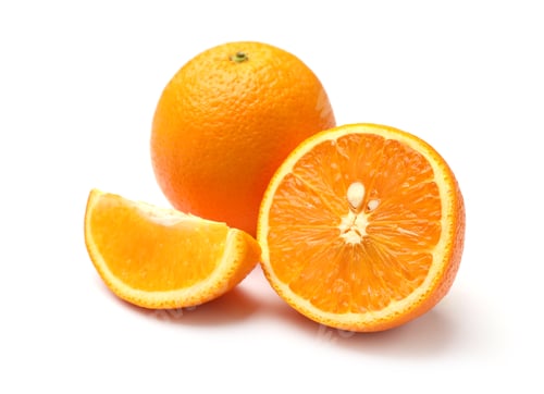 Preview: Whole and cut oranges isolated on white