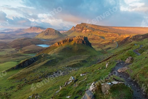 Preview: UK, Scotland, Inner Hebrides, Isle of Skye, Trotternish, morning mood above Quiraing, view towards L