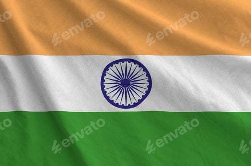 Preview: India flag depicted on folded wavy fabric of old cloth