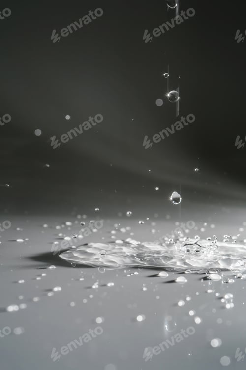Preview: Falling water drops on a shadow background.