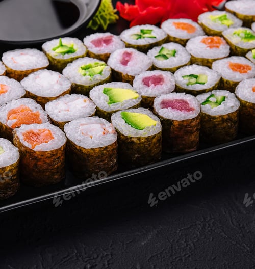 Preview: Japanese sushi big set on top view