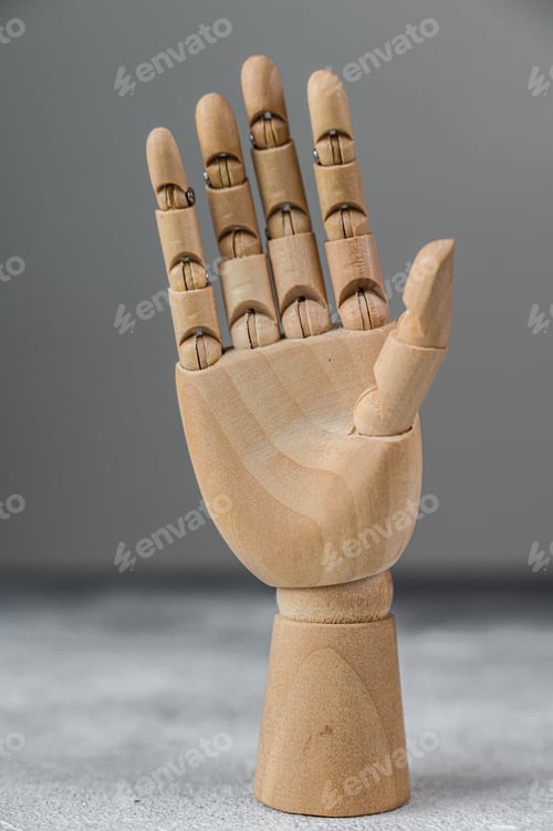 Preview: The wooden hand shows a gesture of openness. The concept of communication.