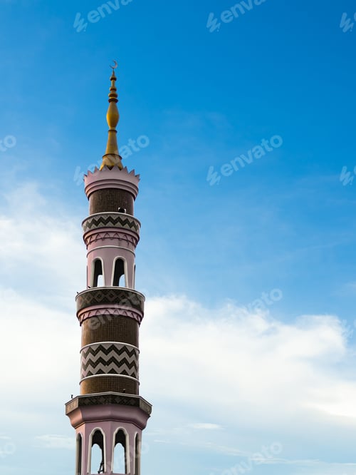 Preview: Masjid dome islam on blue sky, isra miraj namaz blue sky