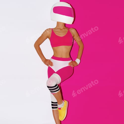 Preview: Fitness and Moto. Girl in helmet. Minimal art.