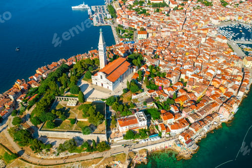 Preview: Aerial view of Rovinj with church of St. Euphemia by Adriatic sea