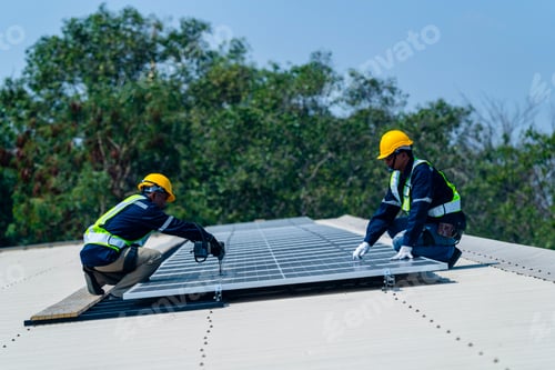 Preview: team of professionals installs solar panels
