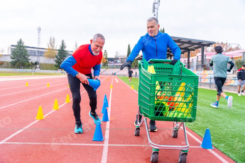 Preview: Men preparing a athletic track to run in winter