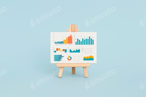 Preview: Business graphs and charts on easel. Financial development, Banking Account, Statistics