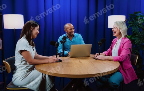 Preview: Group of three hosts is capturing a live audio broadcast