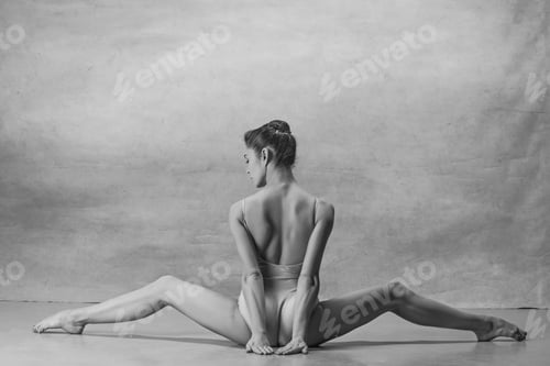 Preview: The ballerina is sitting with her back legs wide apart