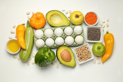 Preview: Concept of grocery, composition with different food