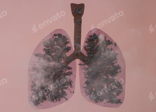Preview: Drawing of human lungs covered in ash from cigarette or cigar smoke. Copy space