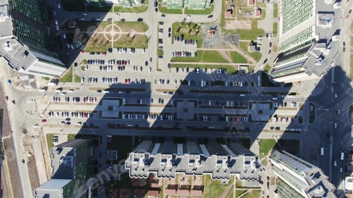 Preview: Aerial view of the new modern residential complexes in the large city with roads, parkings and
