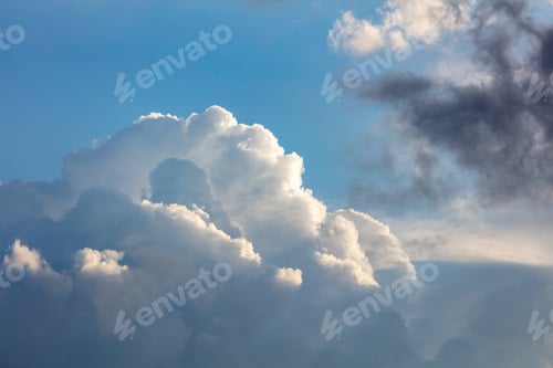 Preview: Cloud on blue sky background. White and grey color cloudscape, gloomy weather