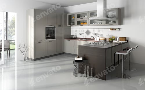 Preview: 3d rendering scandinavian vintage kitchen with dining table