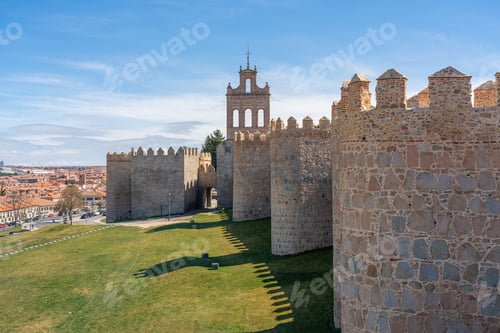 Preview: Avila Medieval Walls with Puerta del Carmen Gate and Bell Gable - Avila, Spain