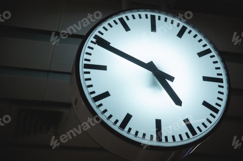 Preview: city public clock time at transport station for timing business schedule hurry lifestyle