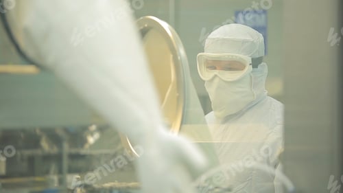 Preview: Pharmaceutical industry. Male factory worker inspecting quality of pills packaging in pharmaceutical