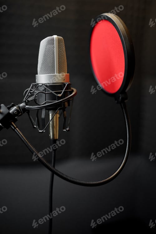 Preview: Professional microphone closeup, recording studio