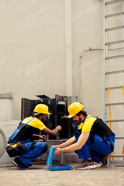 Preview: Engineer dusting condenser coil dirt